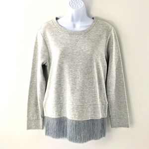 J Crew Women Sweatshirt With Fringe Hem Grey Crewneck Bracelet Wrist Cuffs Sz S